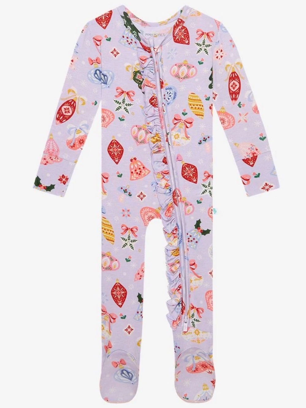 18-24M🎀 Posh Peanut Holly Ruffled Bamboo Zippered Footie Holiday Ornaments